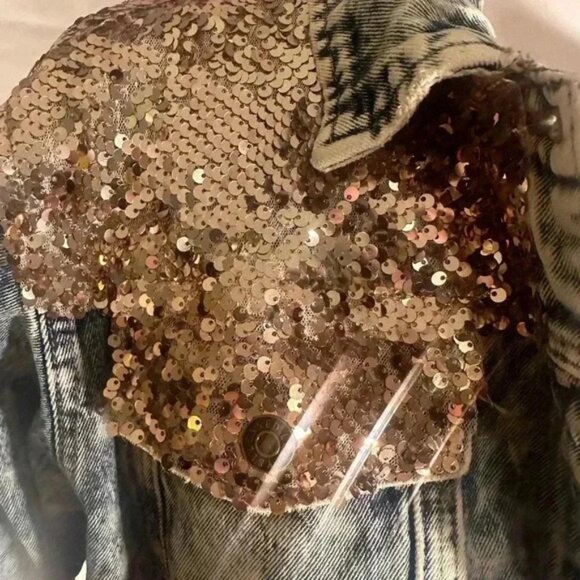 Lucky and Blessed Blue Denim Jacket with Metallic Embellished Collar - Picture 4 of 8